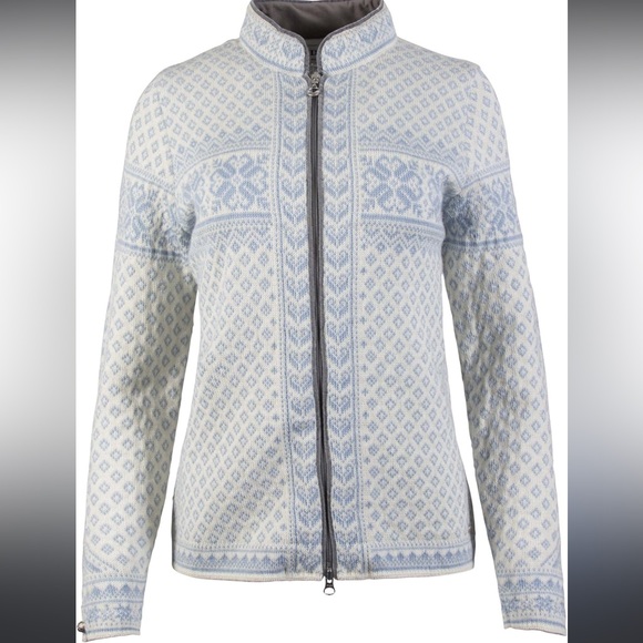 Dale of Norway Sunniva Sweater Baby Blue White Zip Up Cardigan Wool Fair Isle XL - Picture 3 of 11